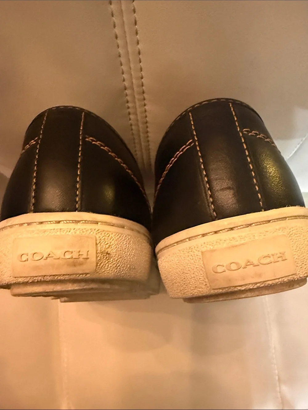 Coach Black Leather Slip-On Loafers with Floral Appliqués
